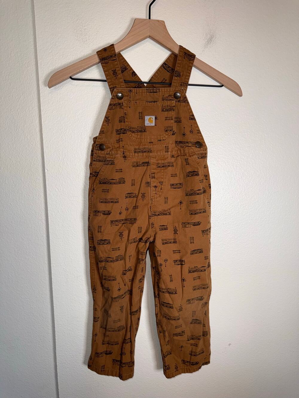 CARHARTT Toddler tan train print overall bibs 4T